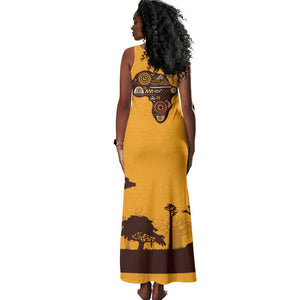 South Africa Flag Tank Maxi Dress Tribal Africa Heritage - Wildlife Silhouettes in Earthy