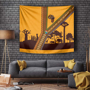 South Africa Flag Tapestry Tribal Africa Heritage - Wildlife Silhouettes in Earthy