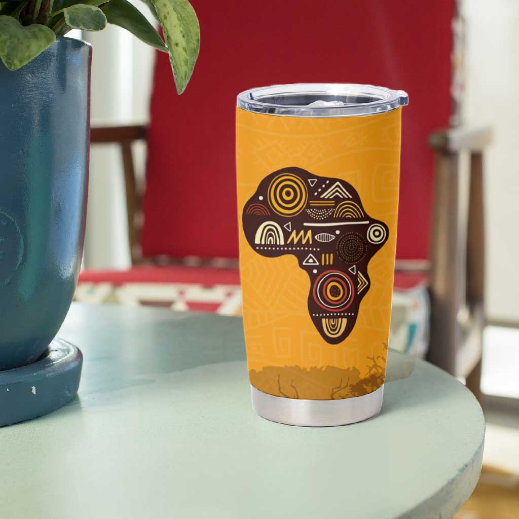 South Africa Flag Tumbler Cup Tribal Africa Heritage - Wildlife Silhouettes in Earthy