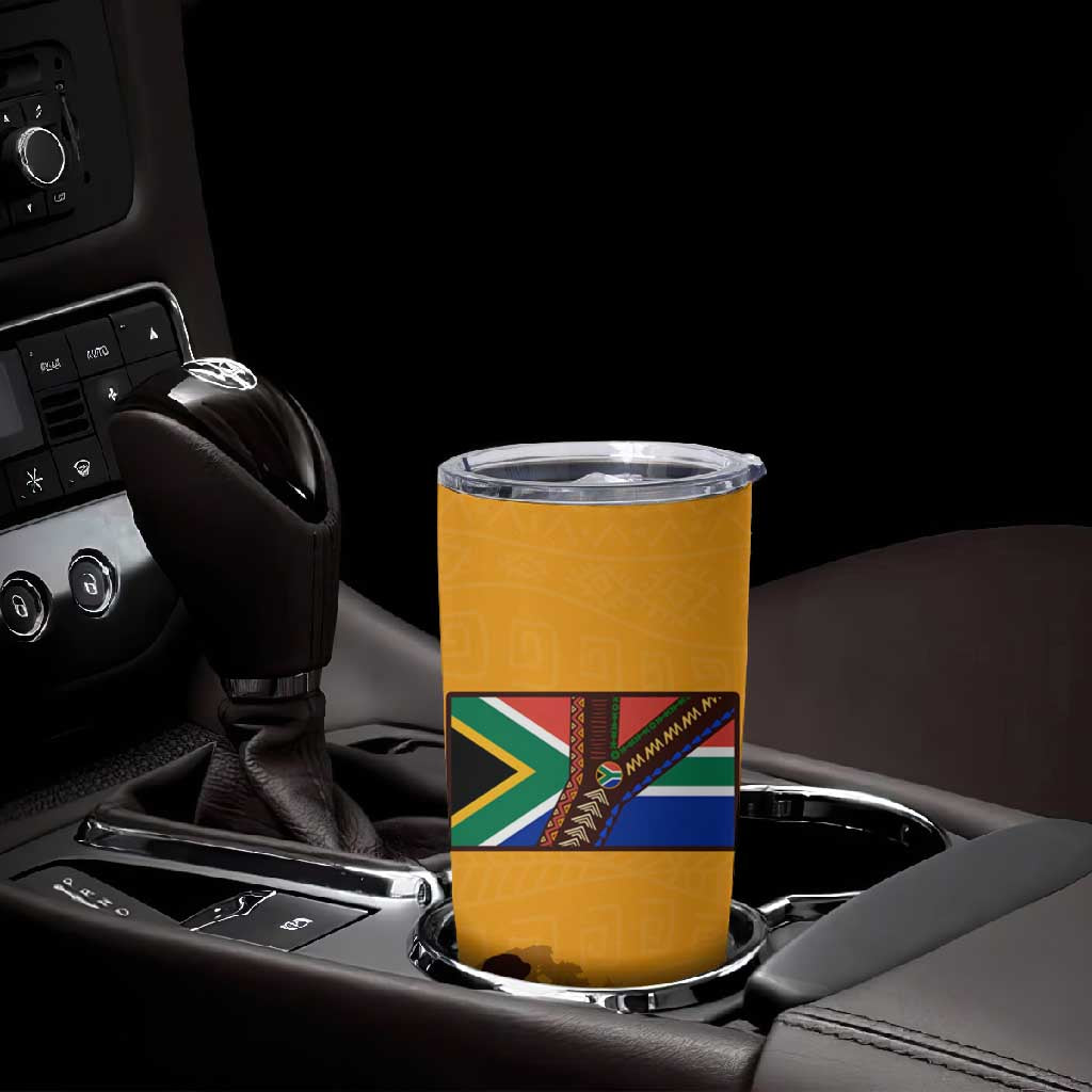 South Africa Flag Tumbler Cup Tribal Africa Heritage - Wildlife Silhouettes in Earthy