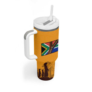 South Africa Flag Tumbler With Handle Tribal Africa Heritage - Wildlife Silhouettes in Earthy