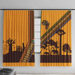 South Africa Flag Window Curtain Tribal Africa Heritage - Wildlife Silhouettes in Earthy