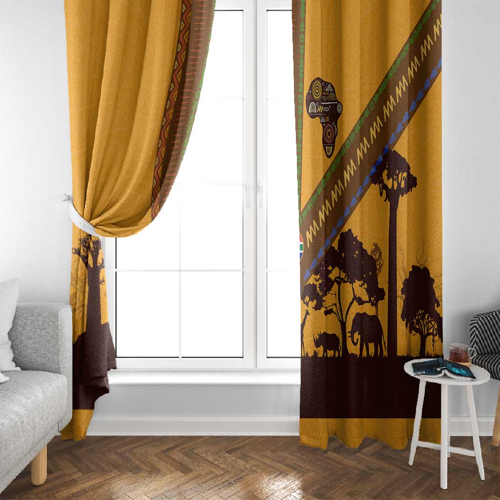 South Africa Flag Window Curtain Tribal Africa Heritage - Wildlife Silhouettes in Earthy