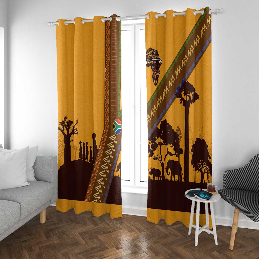 South Africa Flag Window Curtain Tribal Africa Heritage - Wildlife Silhouettes in Earthy