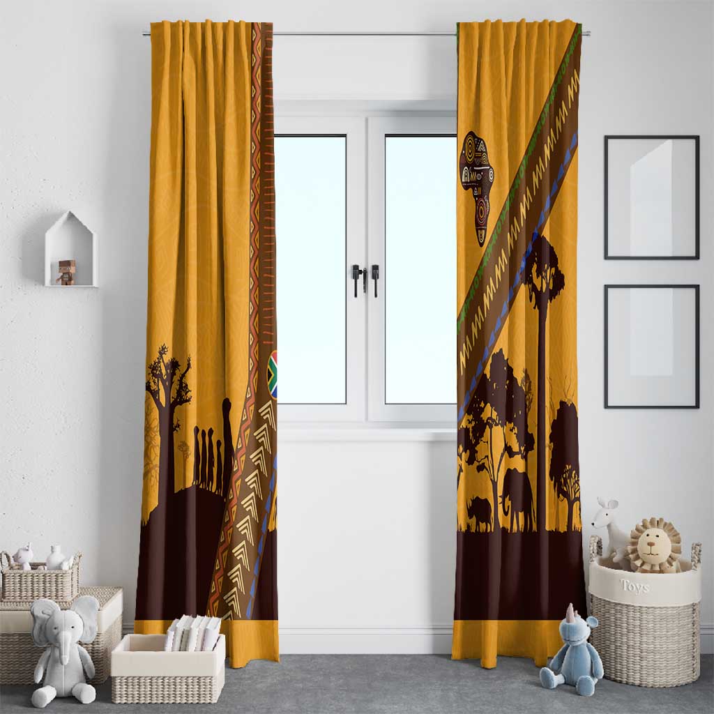 South Africa Flag Window Curtain Tribal Africa Heritage - Wildlife Silhouettes in Earthy