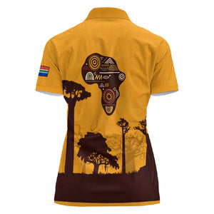 South Africa Flag Women Polo Shirt Tribal Africa Heritage - Wildlife Silhouettes in Earthy