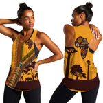 South Africa Flag Women Racerback Tank Tribal Africa Heritage - Wildlife Silhouettes in Earthy