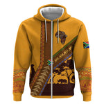 South Africa Flag Zip Hoodie Tribal Africa Heritage - Wildlife Silhouettes in Earthy