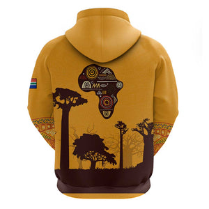 South Africa Flag Zip Hoodie Tribal Africa Heritage - Wildlife Silhouettes in Earthy
