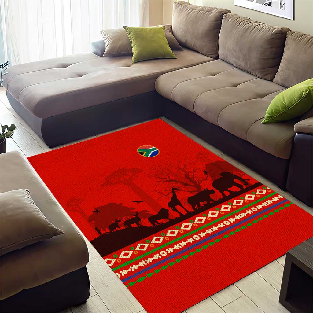 Wildlife South Africa Area Rug Tribal Pattern National Flag Safari Silhouettes