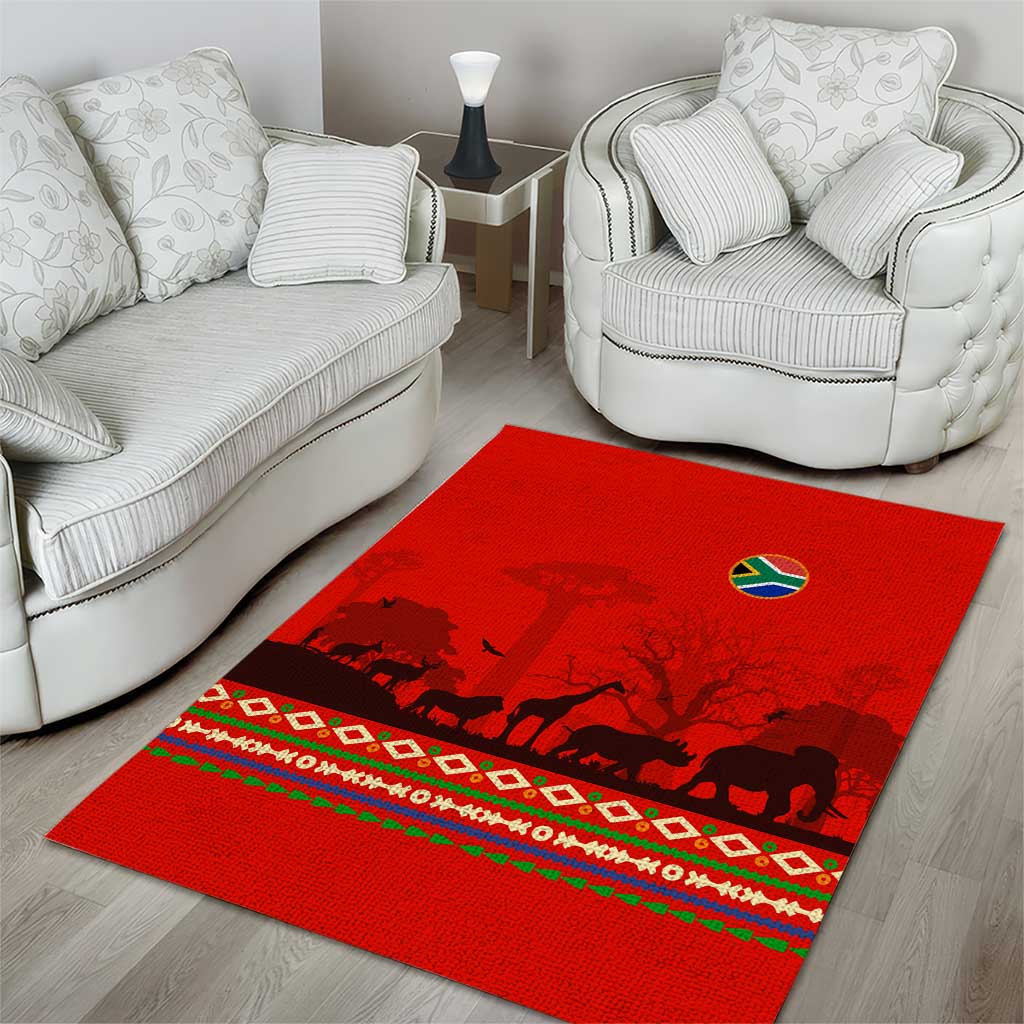 Wildlife South Africa Area Rug Tribal Pattern National Flag Safari Silhouettes