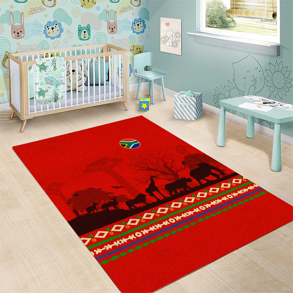 Wildlife South Africa Area Rug Tribal Pattern National Flag Safari Silhouettes