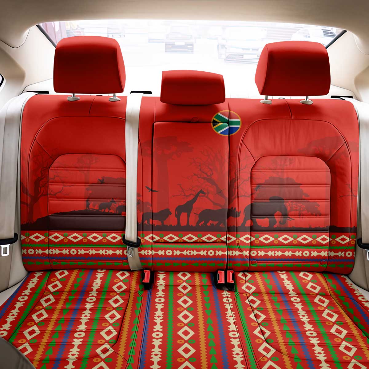 Wildlife South Africa Back Car Seat Cover Tribal Pattern National Flag Safari Silhouettes