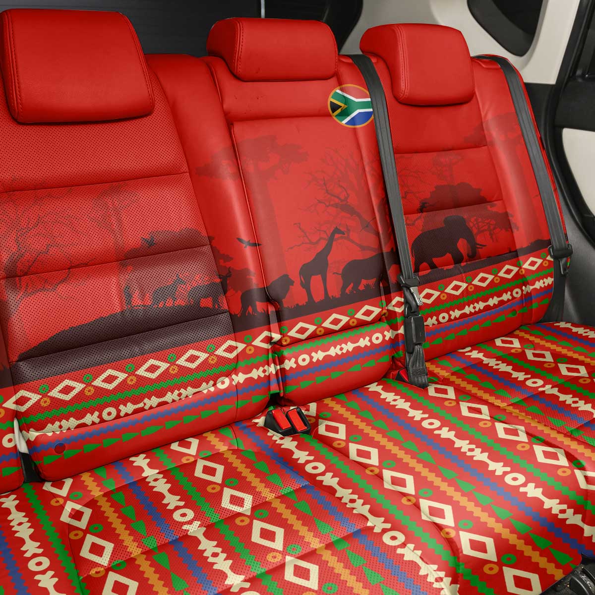 Wildlife South Africa Back Car Seat Cover Tribal Pattern National Flag Safari Silhouettes