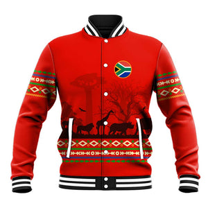 Wildlife South Africa Baseball Jacket Tribal Pattern National Flag Safari Silhouettes