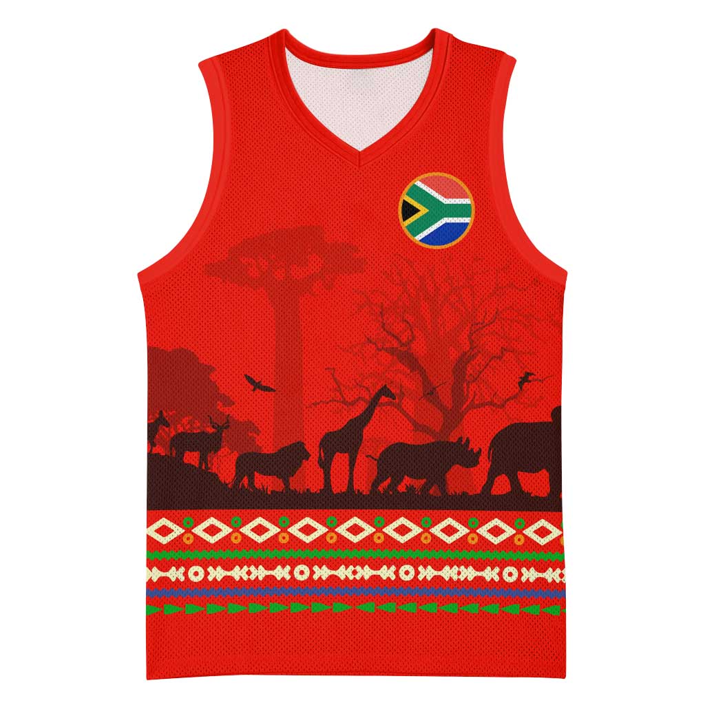Wildlife South Africa Basketball Jersey Tribal Pattern National Flag Safari Silhouettes - African Pride