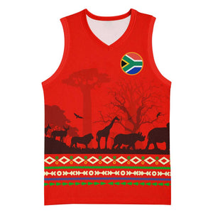 Wildlife South Africa Basketball Jersey Tribal Pattern National Flag Safari Silhouettes - African Pride
