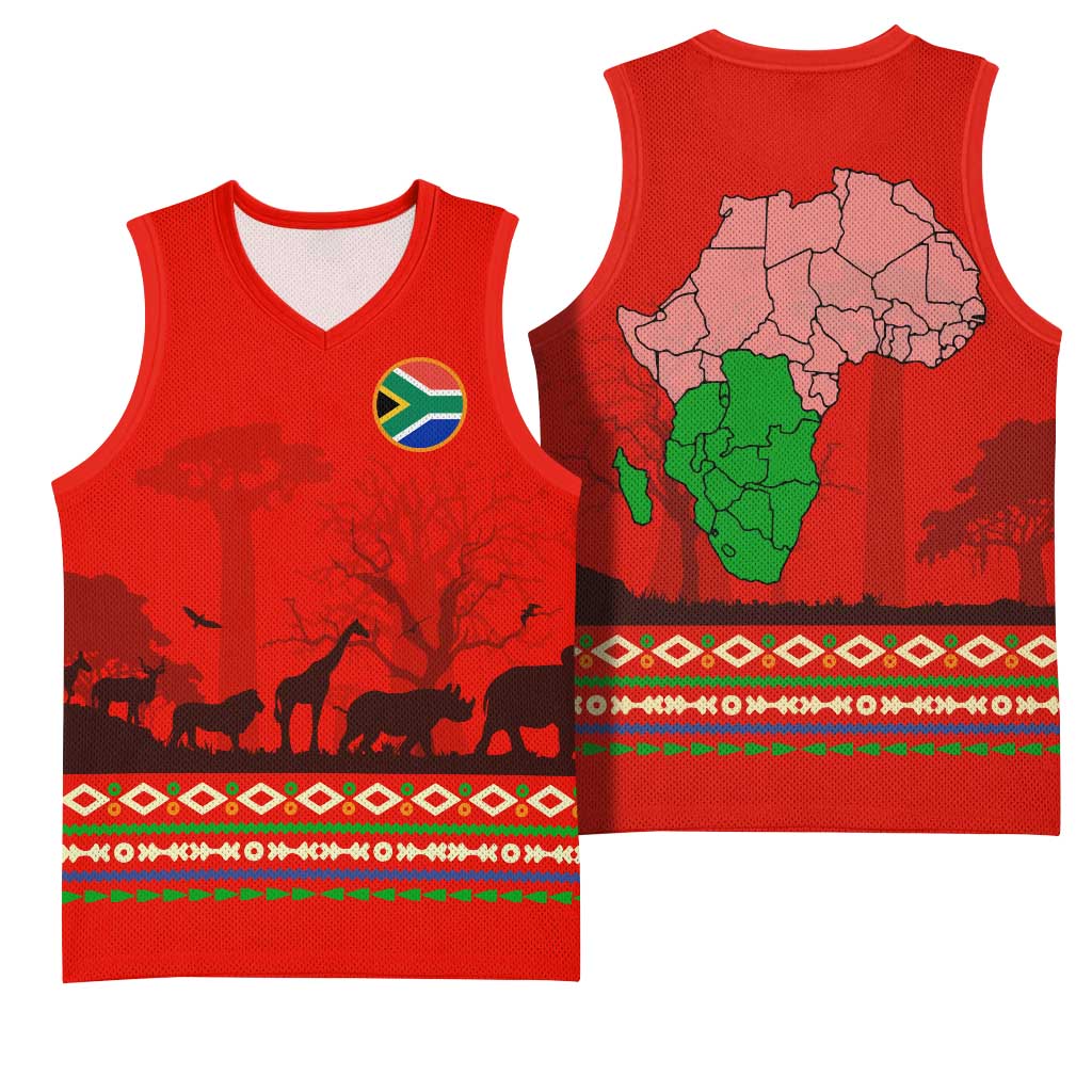 Wildlife South Africa Basketball Jersey Tribal Pattern National Flag Safari Silhouettes - African Pride