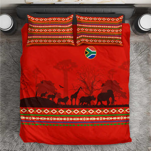 Wildlife South Africa Bedding Set Tribal Pattern National Flag Safari Silhouettes