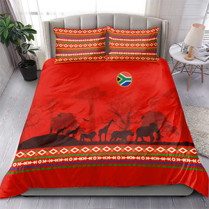 Wildlife South Africa Bedding Set Tribal Pattern National Flag Safari Silhouettes
