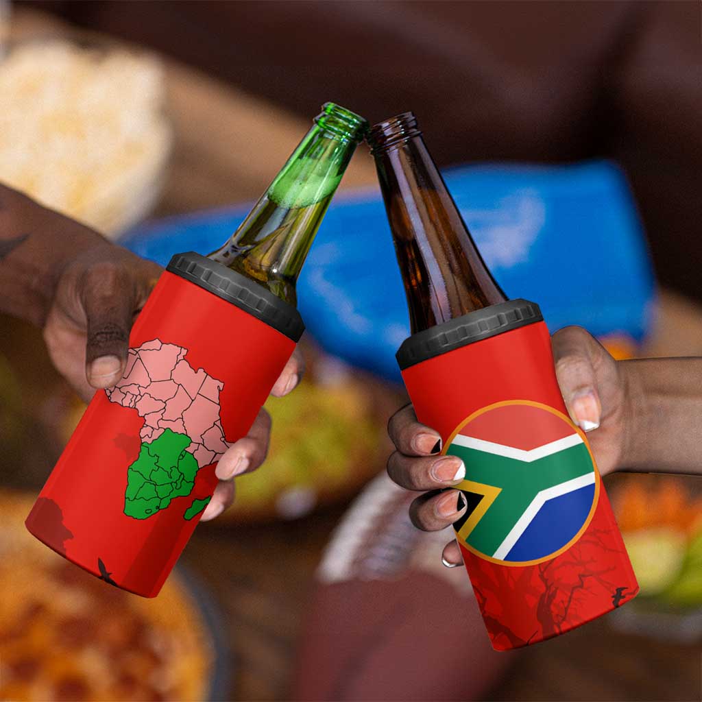 Wildlife South Africa 4 in 1 Can Cooler Tumbler Tribal Pattern National Flag Safari Silhouettes