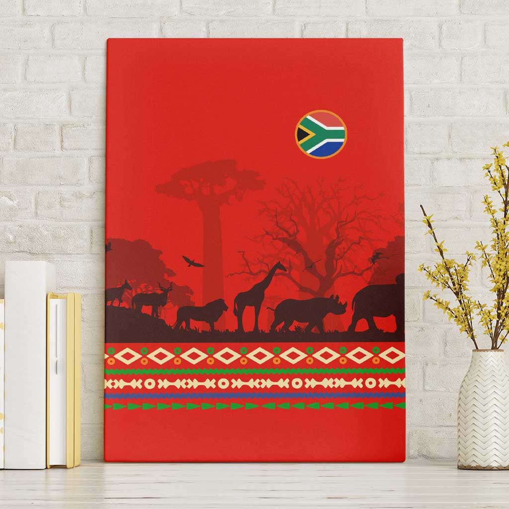 Wildlife South Africa Canvas Wall Art Tribal Pattern National Flag Safari Silhouettes
