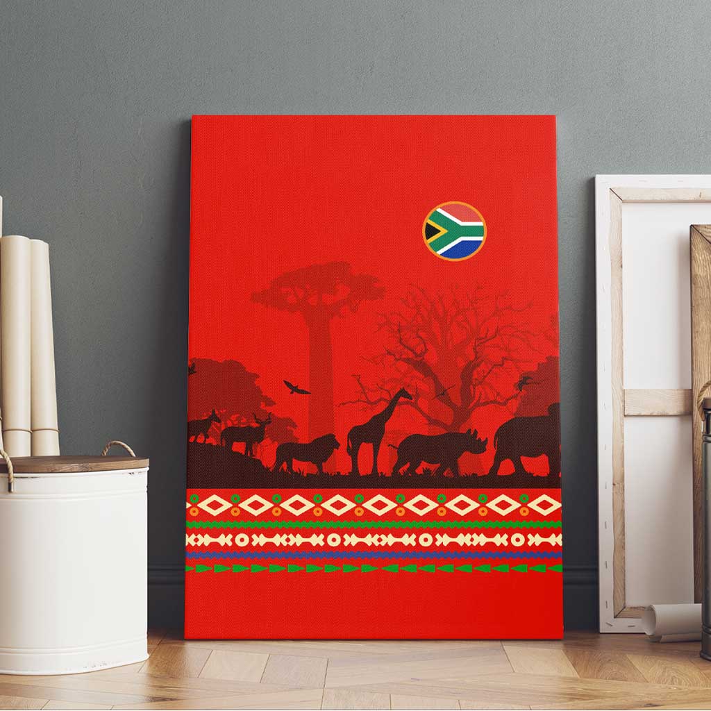 Wildlife South Africa Canvas Wall Art Tribal Pattern National Flag Safari Silhouettes
