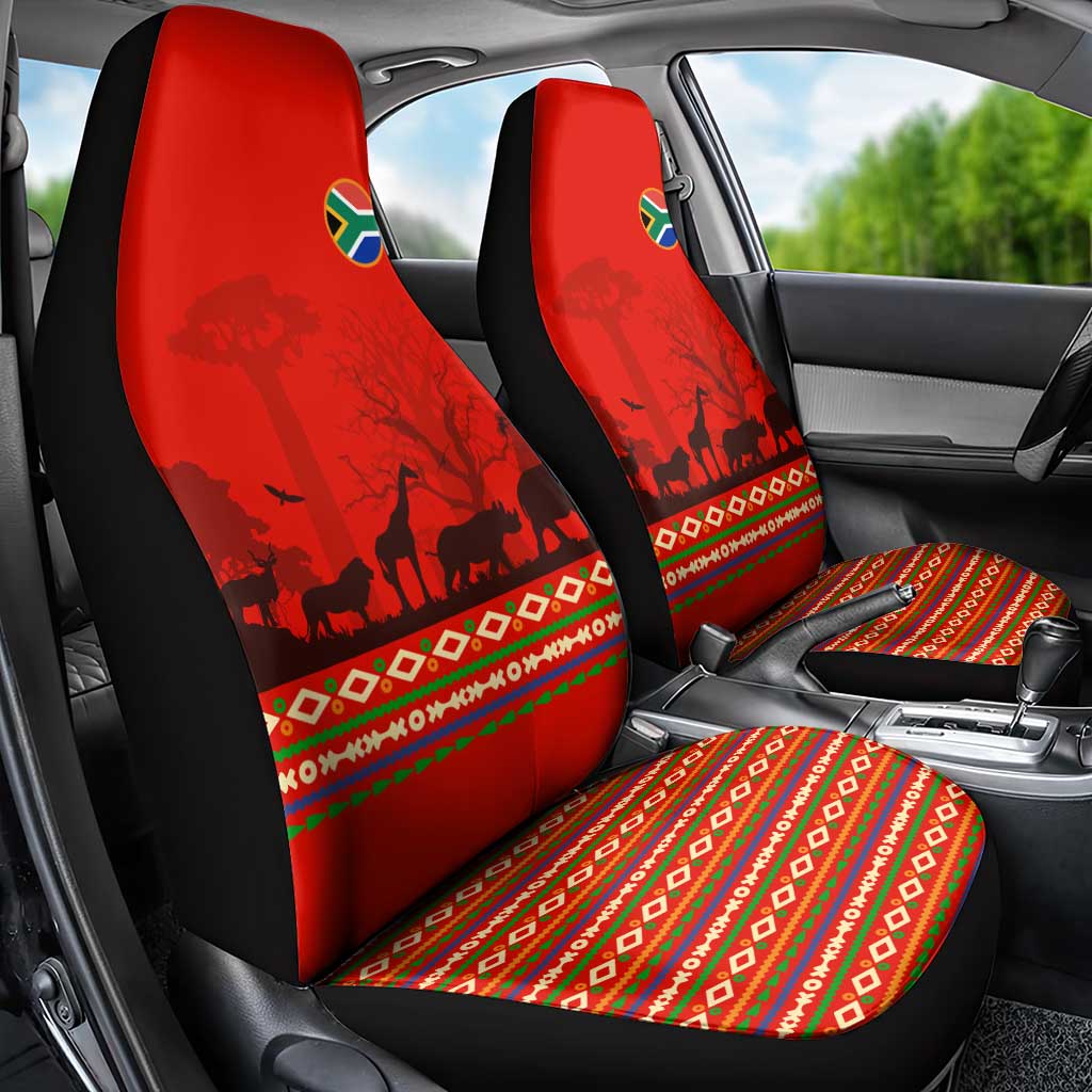 Wildlife South Africa Car Seat Cover Tribal Pattern National Flag Safari Silhouettes
