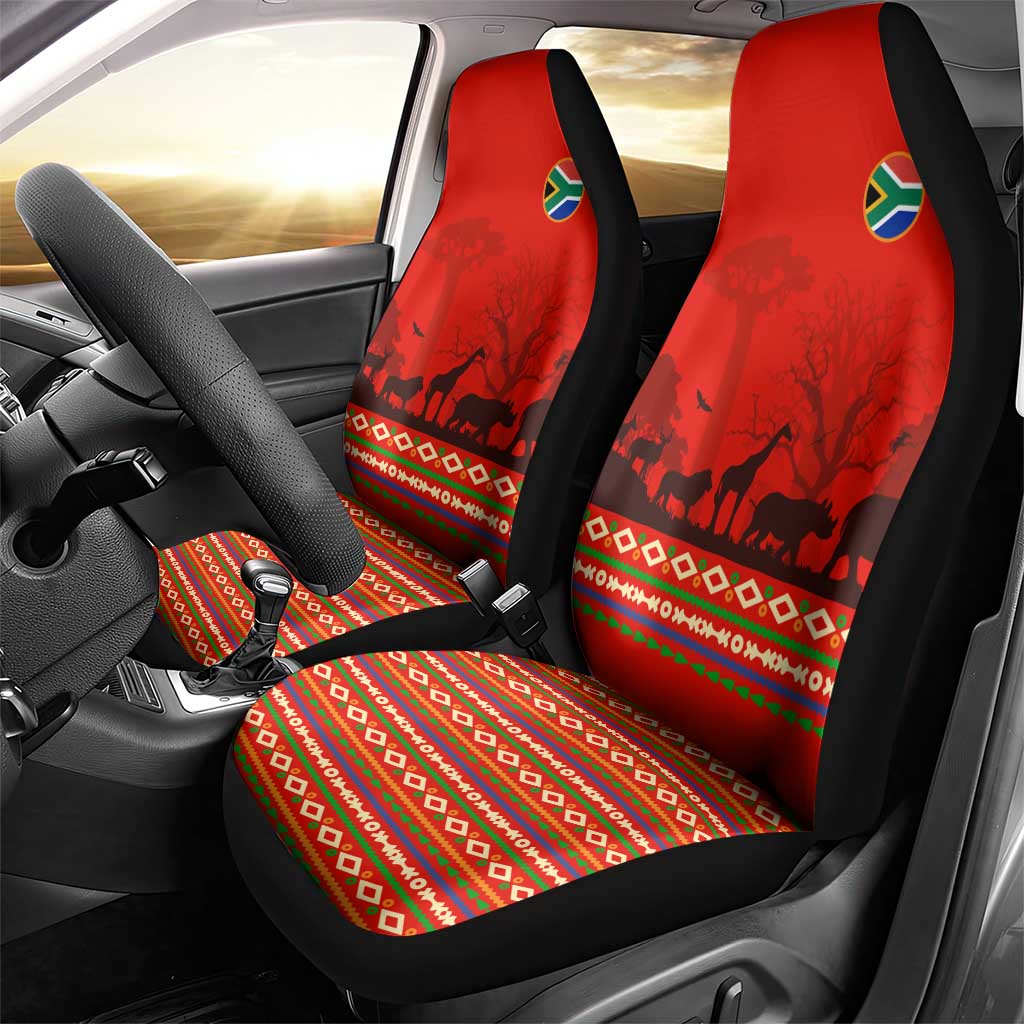 Wildlife South Africa Car Seat Cover Tribal Pattern National Flag Safari Silhouettes