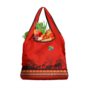 Wildlife South Africa Grocery Bag Tribal Pattern National Flag Safari Silhouettes