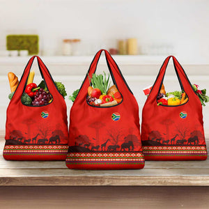 Wildlife South Africa Grocery Bag Tribal Pattern National Flag Safari Silhouettes