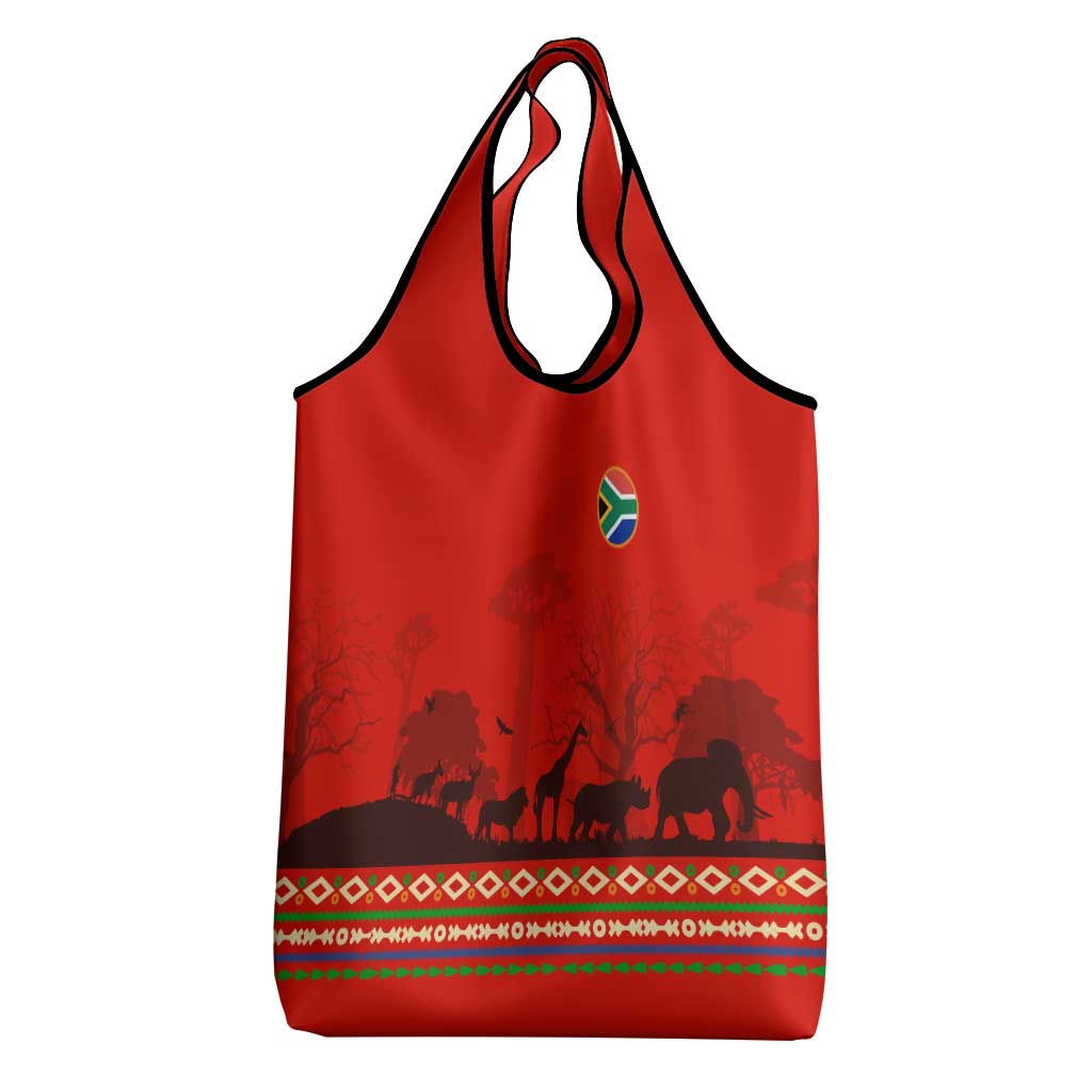 Wildlife South Africa Grocery Bag Tribal Pattern National Flag Safari Silhouettes