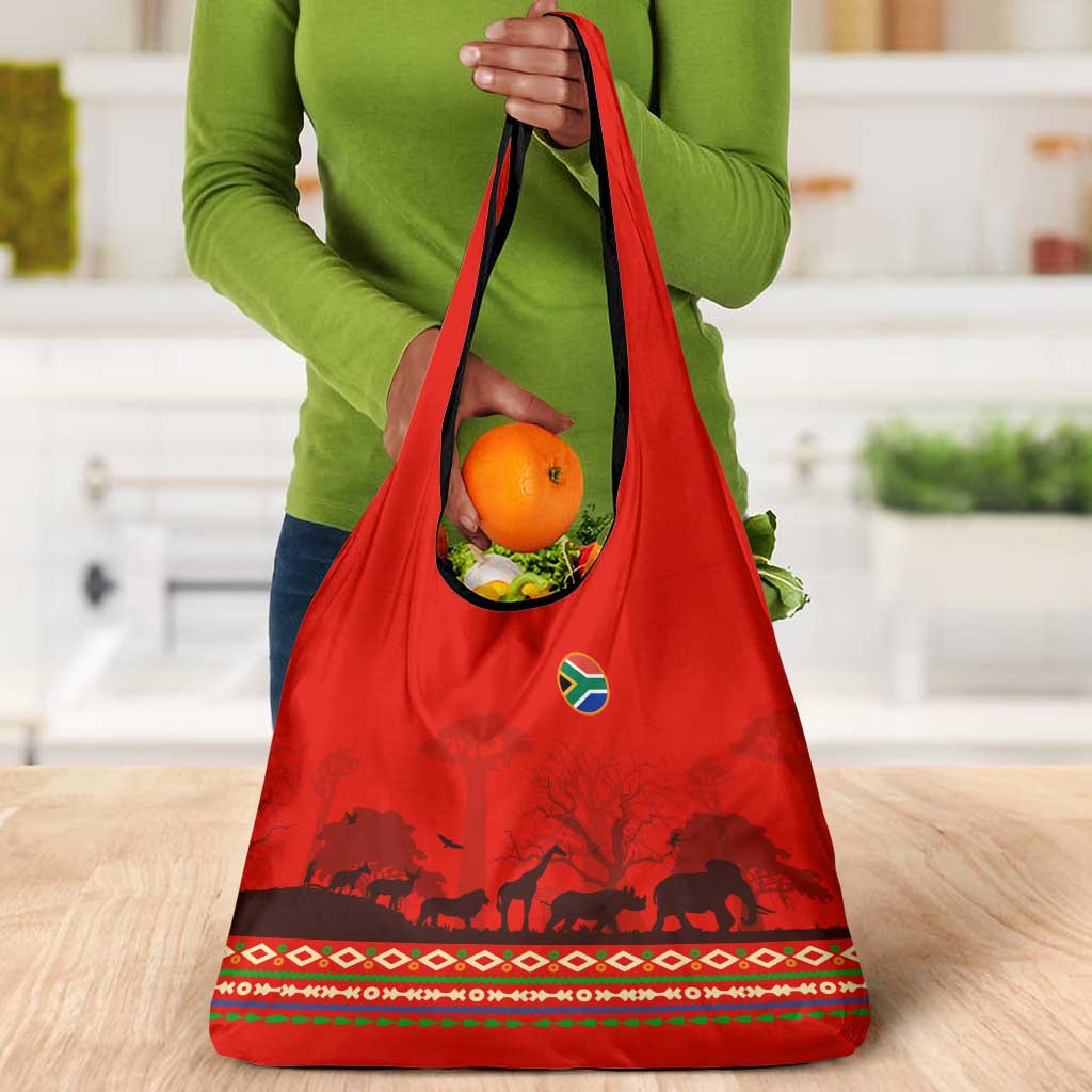 Wildlife South Africa Grocery Bag Tribal Pattern National Flag Safari Silhouettes