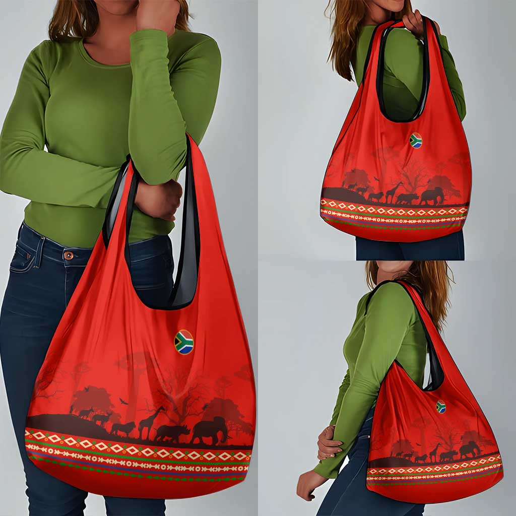 Wildlife South Africa Grocery Bag Tribal Pattern National Flag Safari Silhouettes