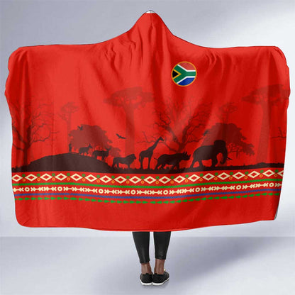 Wildlife South Africa Hooded Blanket Tribal Pattern National Flag Safari Silhouettes