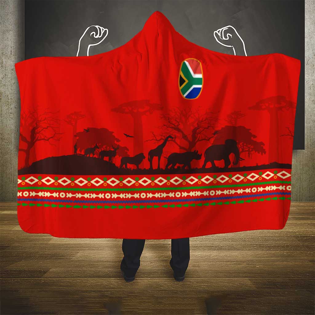 Wildlife South Africa Hooded Blanket Tribal Pattern National Flag Safari Silhouettes