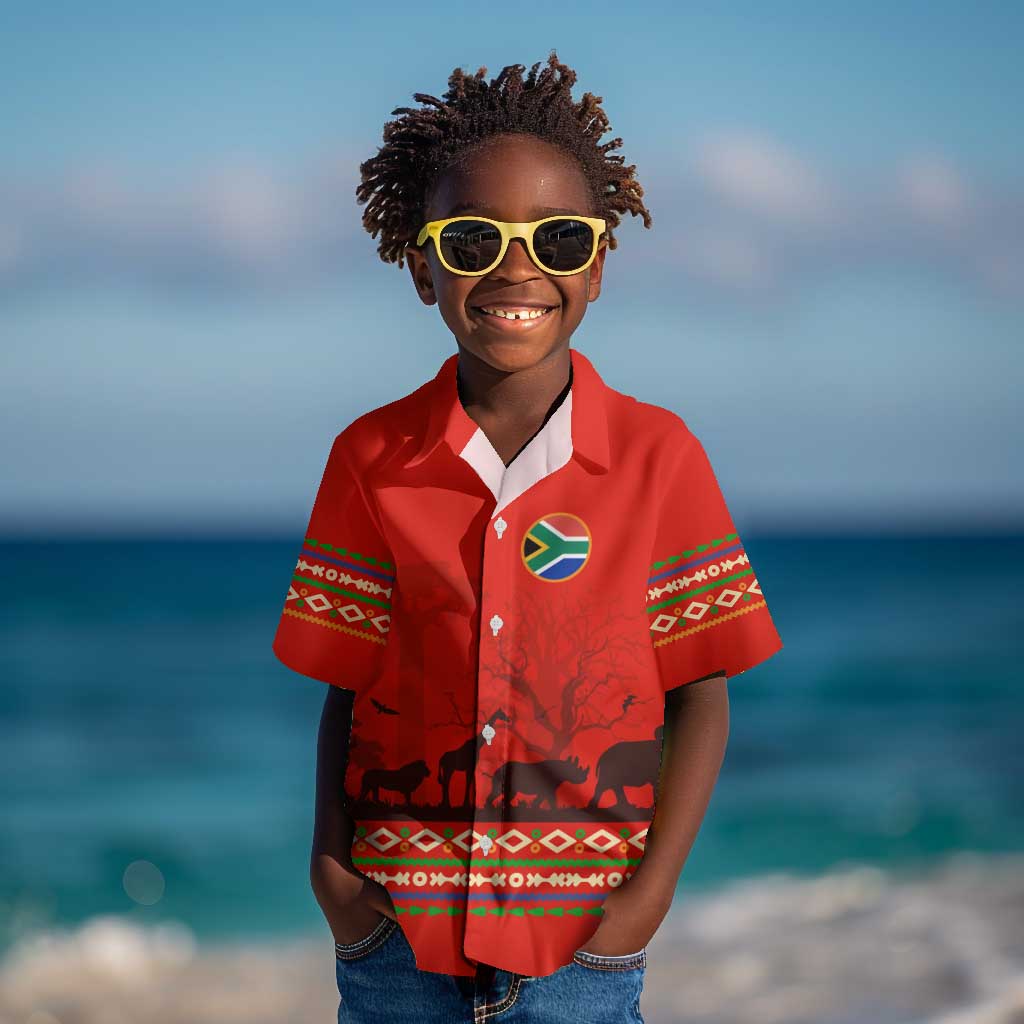 Wildlife South Africa Kid Hawaiian Shirt Tribal Pattern National Flag Safari Silhouettes