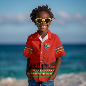Wildlife South Africa Kid Hawaiian Shirt Tribal Pattern National Flag Safari Silhouettes