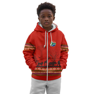 Wildlife South Africa Kid Hoodie Tribal Pattern National Flag Safari Silhouettes
