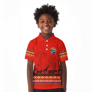 Wildlife South Africa Kid Polo Shirt Tribal Pattern National Flag Safari Silhouettes