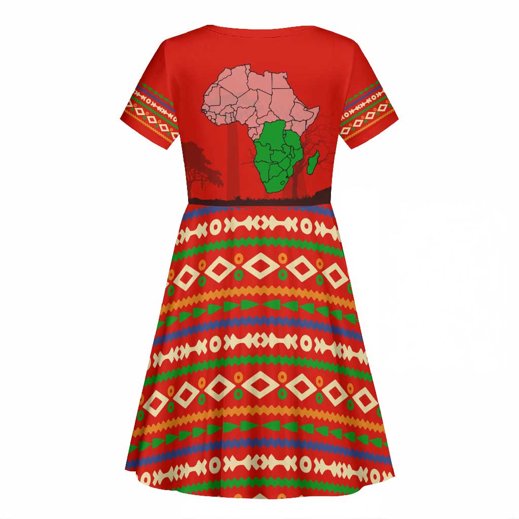 Wildlife South Africa Kid Short Sleeve Dress Tribal Pattern National Flag Safari Silhouettes