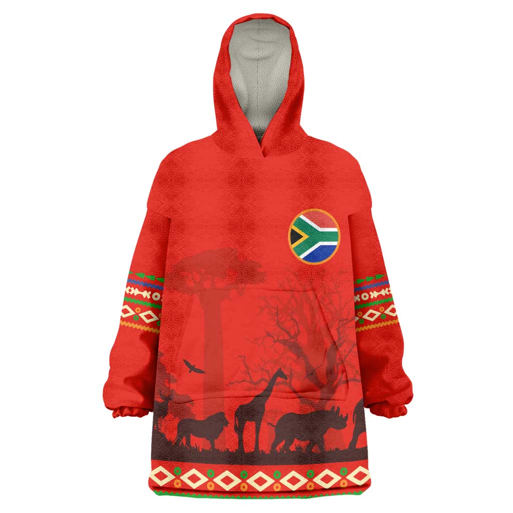 Wildlife South Africa Kid Wearable Blanket Hoodie Tribal Pattern National Flag Safari Silhouettes