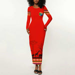Wildlife South Africa Long Sleeve Bodycon Dress Tribal Pattern National Flag Safari Silhouettes TS04