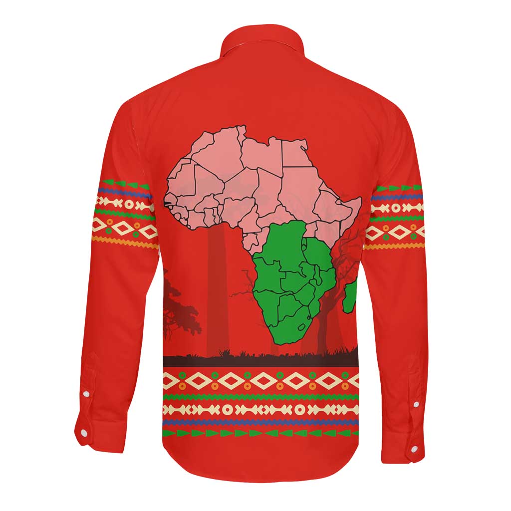 Wildlife South Africa Long Sleeve Button Shirt Tribal Pattern National Flag Safari Silhouettes