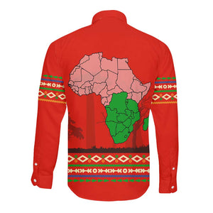 Wildlife South Africa Long Sleeve Button Shirt Tribal Pattern National Flag Safari Silhouettes