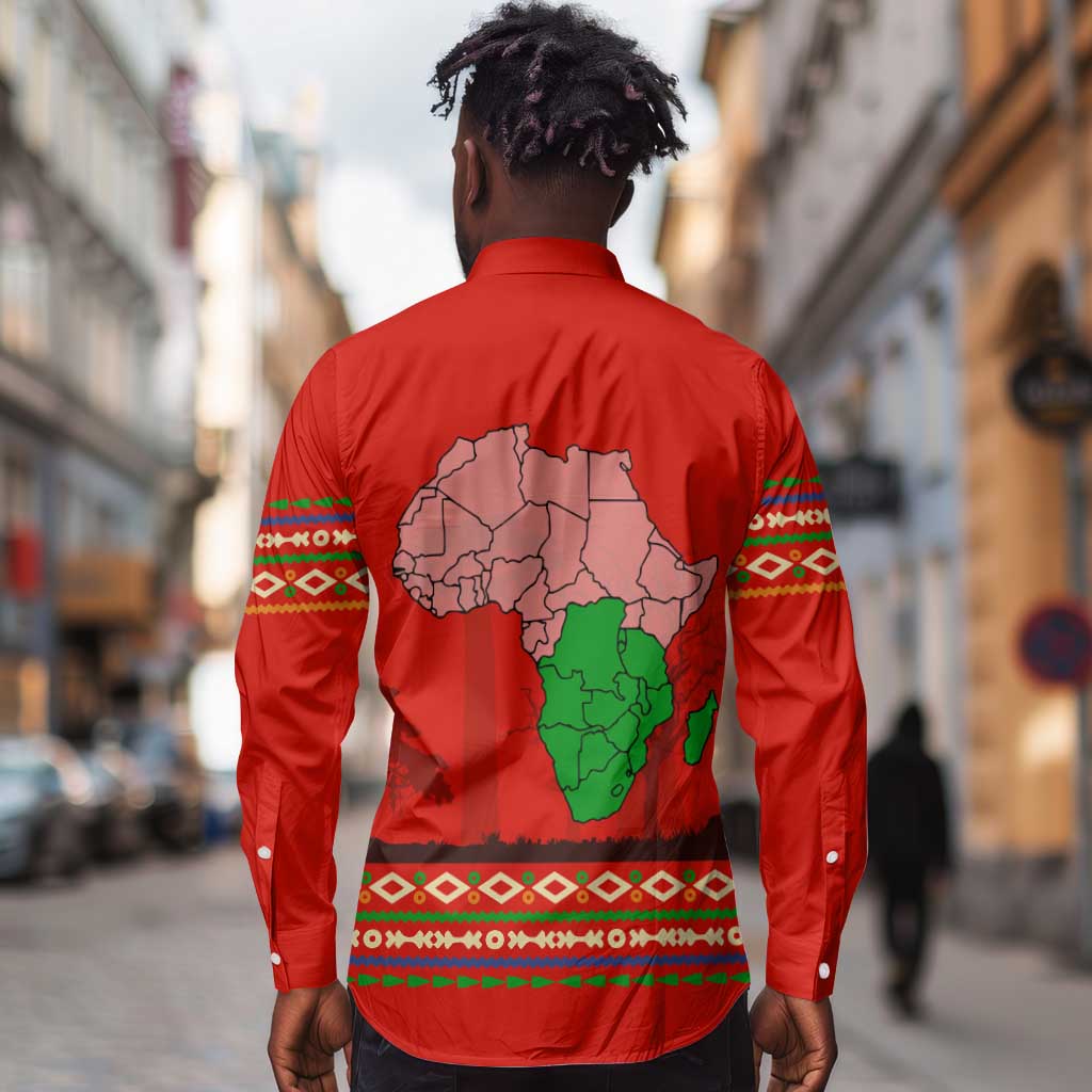 Wildlife South Africa Long Sleeve Button Shirt Tribal Pattern National Flag Safari Silhouettes