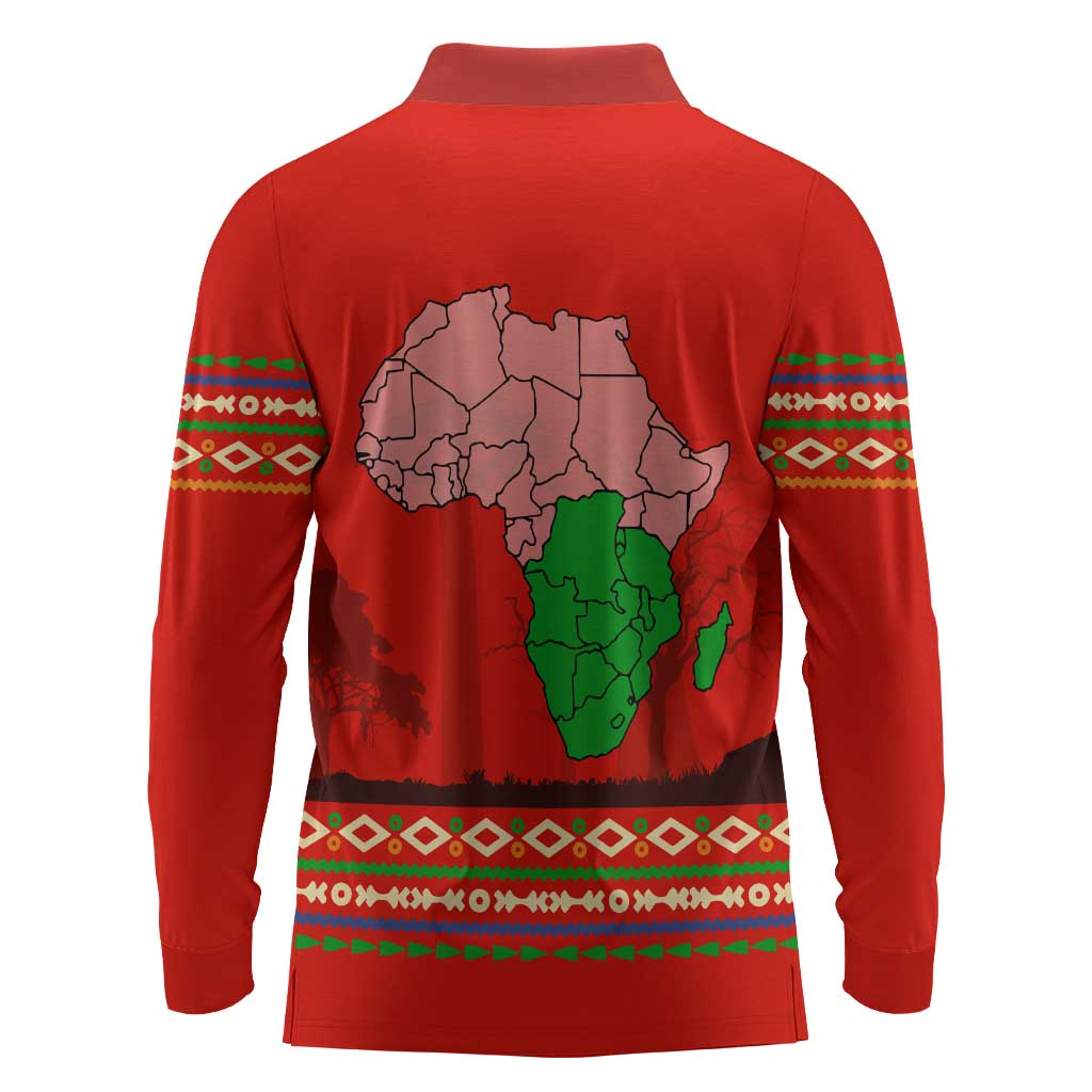 Wildlife South Africa Long Sleeve Polo Shirt Tribal Pattern National Flag Safari Silhouettes