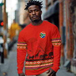 Wildlife South Africa Long Sleeve Shirt Tribal Pattern National Flag Safari Silhouettes
