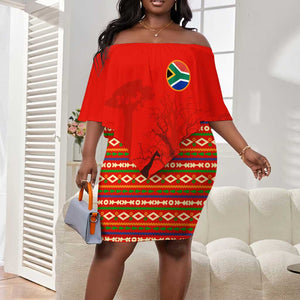 Wildlife South Africa Off Shoulder Short Dress Tribal Pattern National Flag Safari Silhouettes