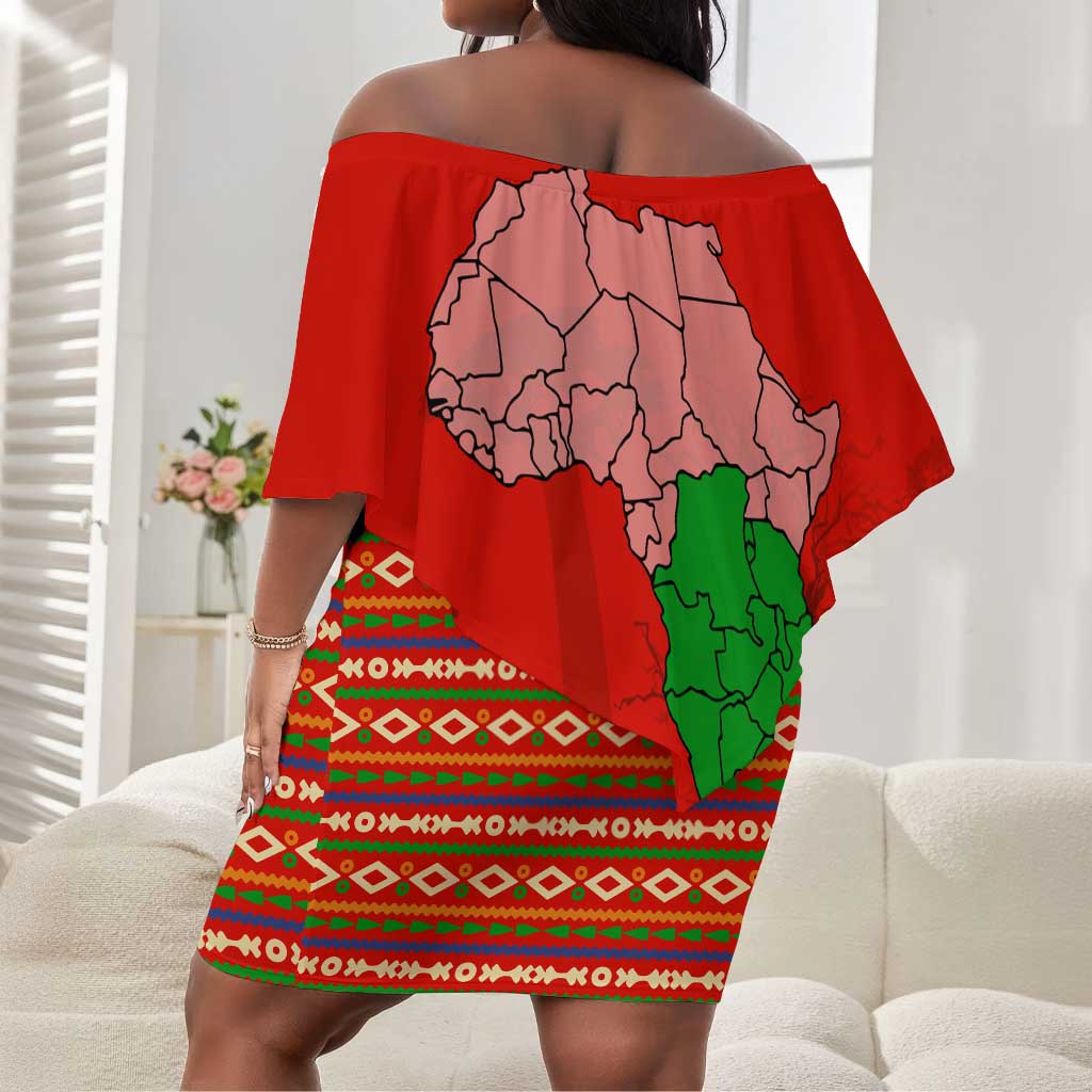 Wildlife South Africa Off Shoulder Short Dress Tribal Pattern National Flag Safari Silhouettes
